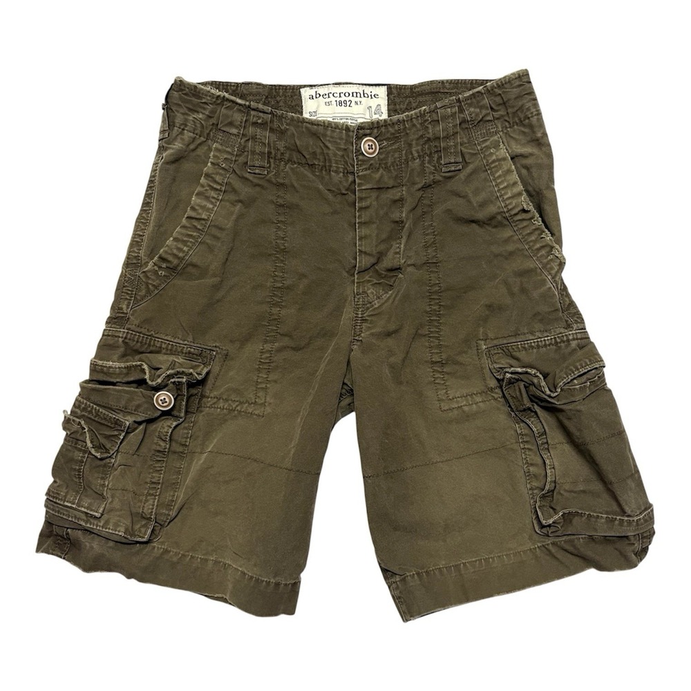 Abercrombie & Fitch Cargo Shorts Boys 14 Olive Green Military Cotton Vintage Y2K